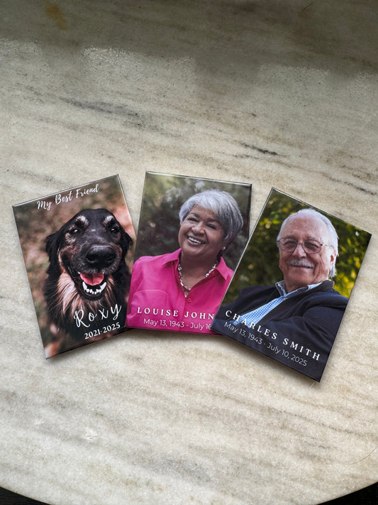 Legacy Magnet with personalized photo and name for funeral keepsake